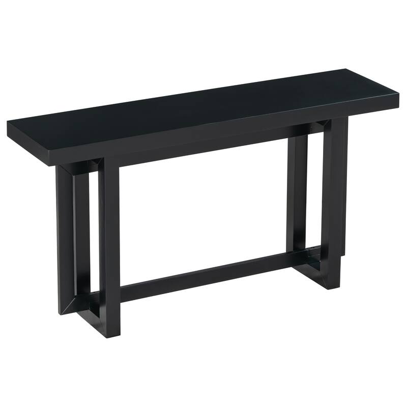 59" Long Wood Console Table Black Sofa Side Table with Concrete Top